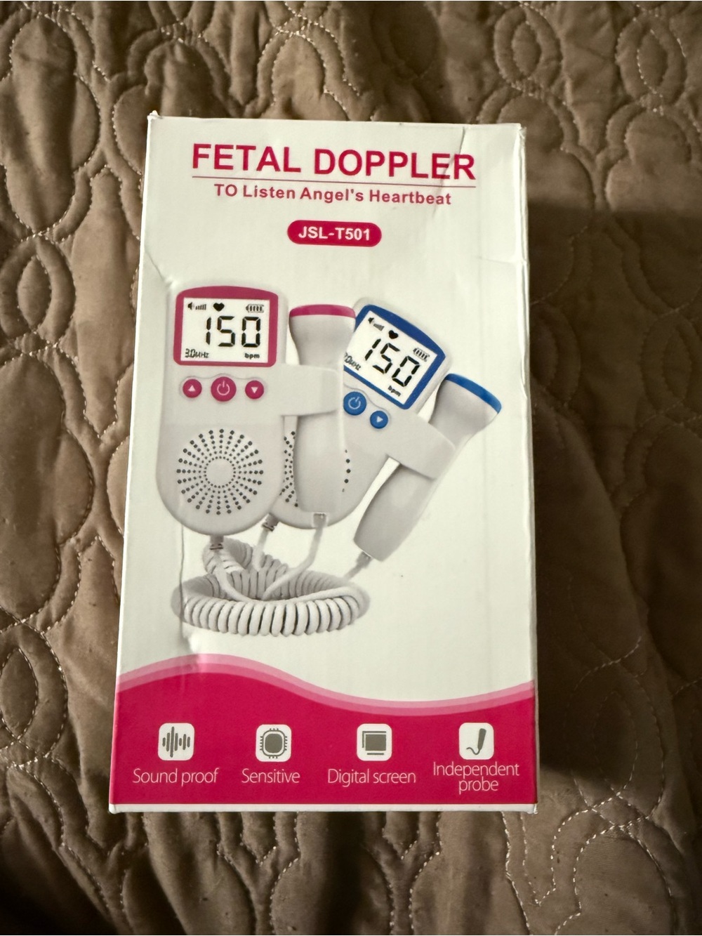 Fetal Doppler JSL-T501 Portable Heartbeat Monitor - White with Pink/Blue Accents